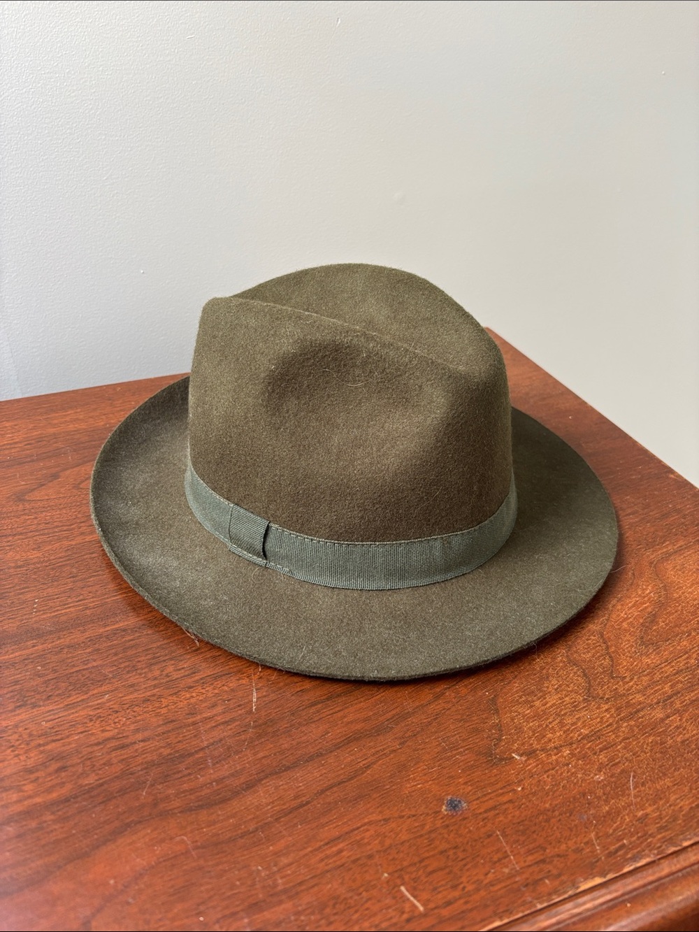 J. Crew Olive Wool Felt Fedora with Grosgrain Band - Size M/L